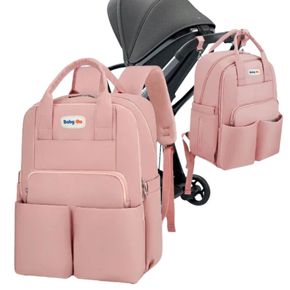 BABY ON - Pañalera Multifuncional Morral Con Cambiador Rosa