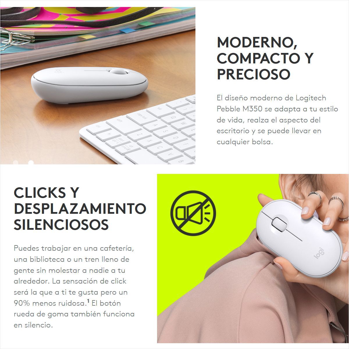 LOGITECH - Mouse Silencioso Bluetooth Logitech M350 Pebble Win Mac - Pink