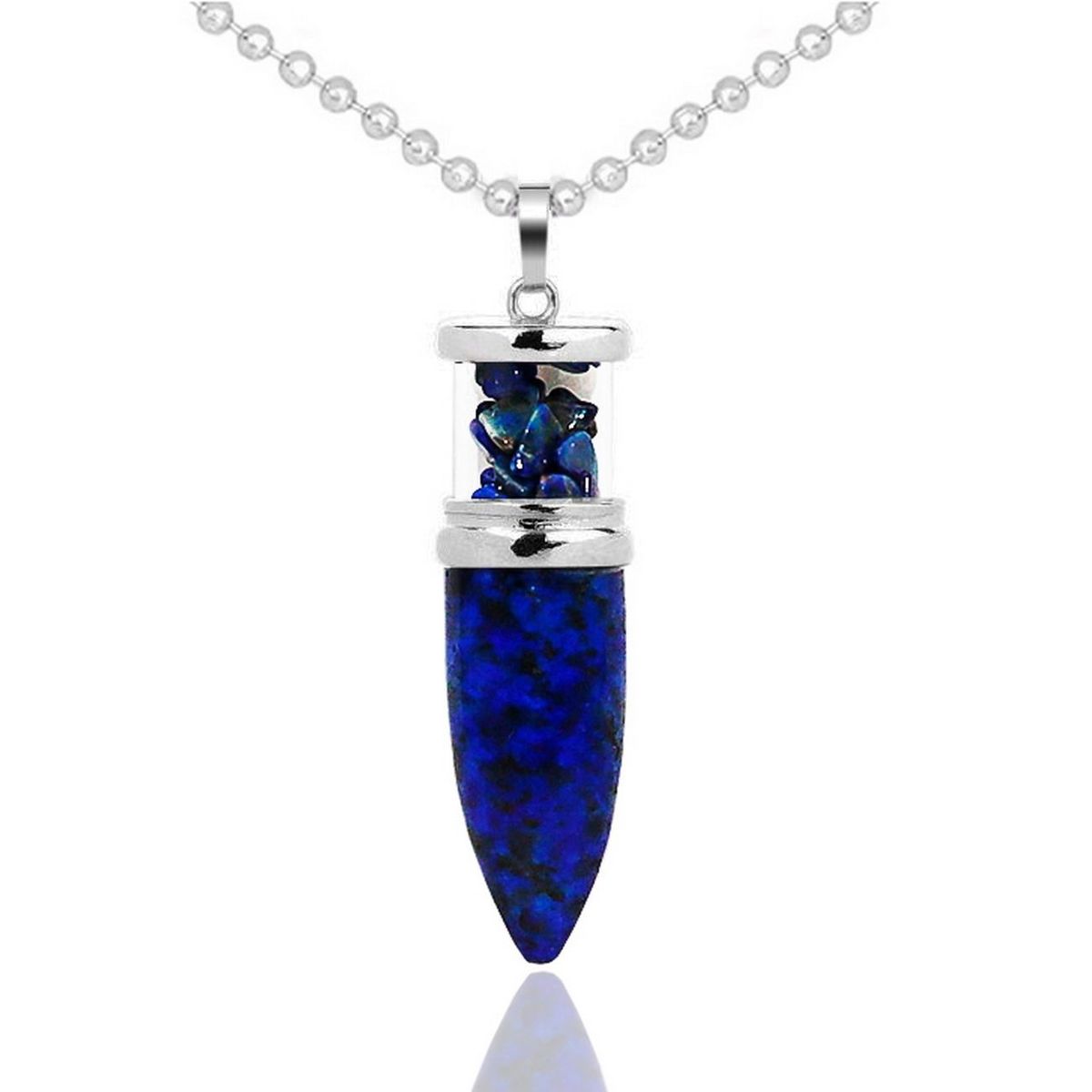 DAYOSHOP - Collar Cuarzo Lapislazuli Pendulo Bala Cadena Acero  Estuche
