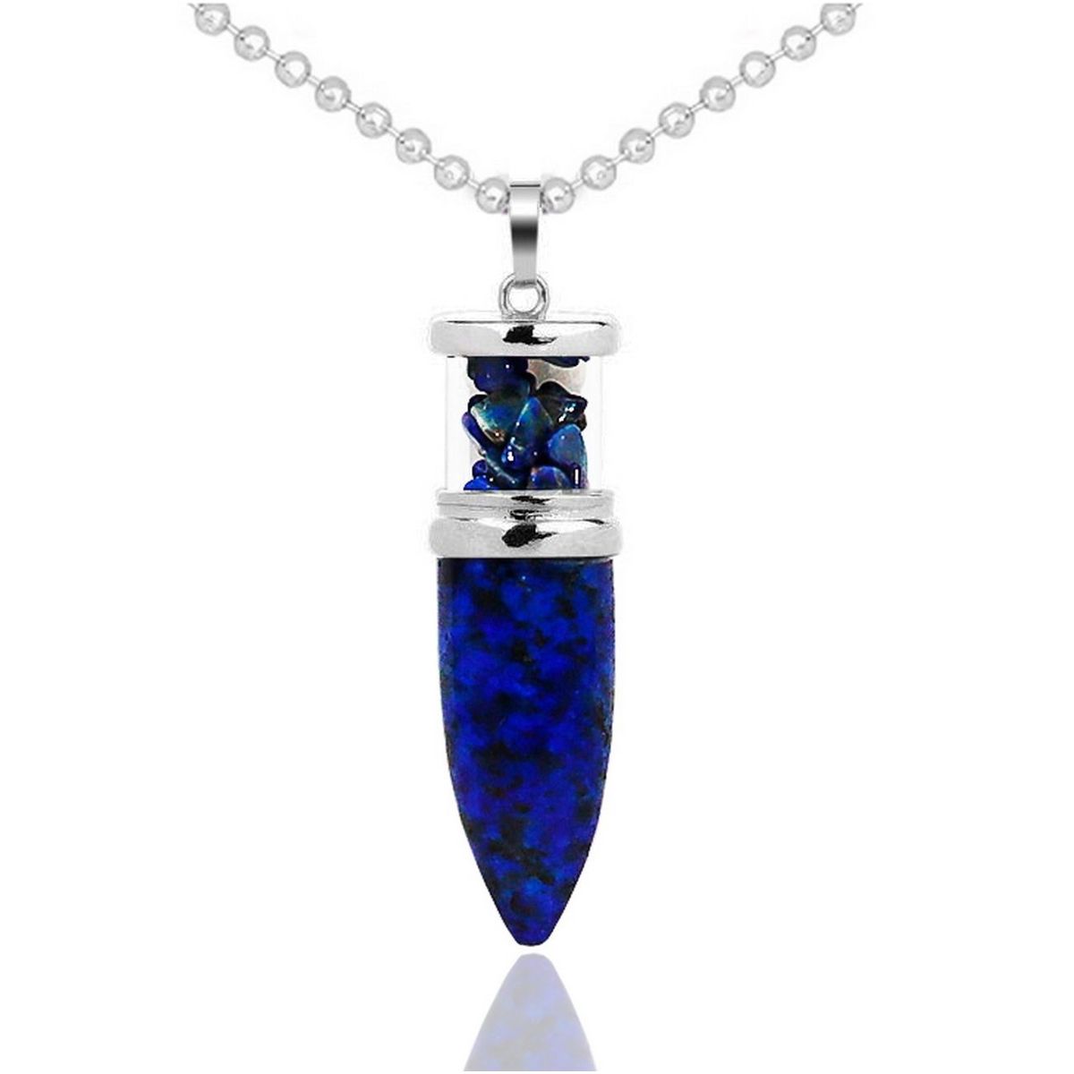 DAYOSHOP - Collar Cuarzo Lapislazuli Pendulo Bala Cadena Acero  Estuche