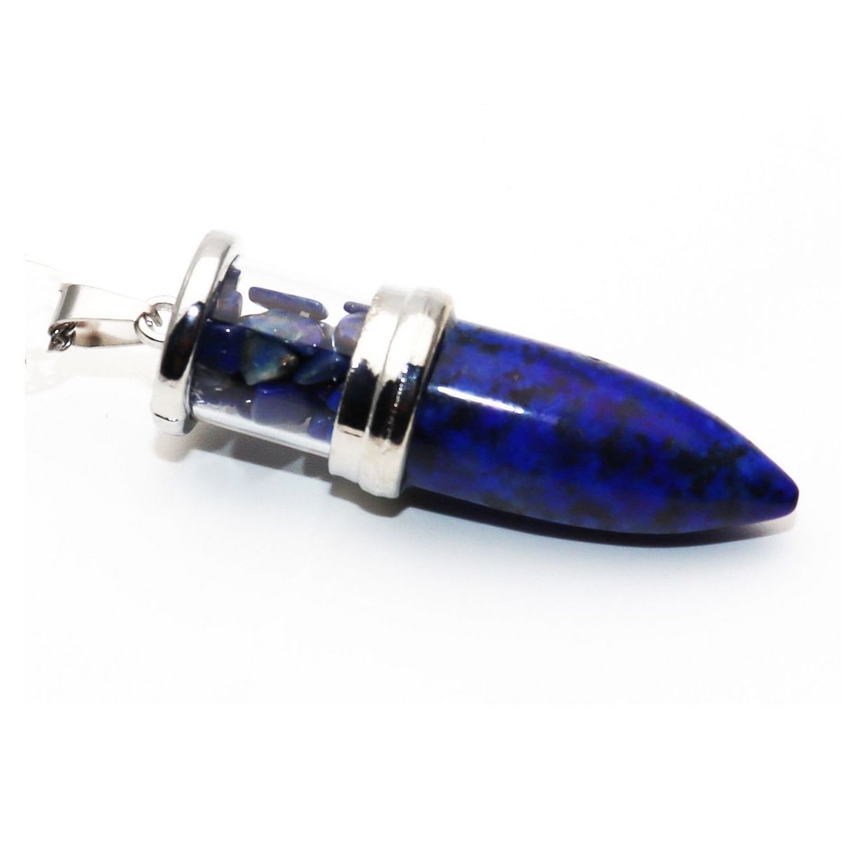 DAYOSHOP - Collar Cuarzo Lapislazuli Pendulo Bala Cadena Acero  Estuche