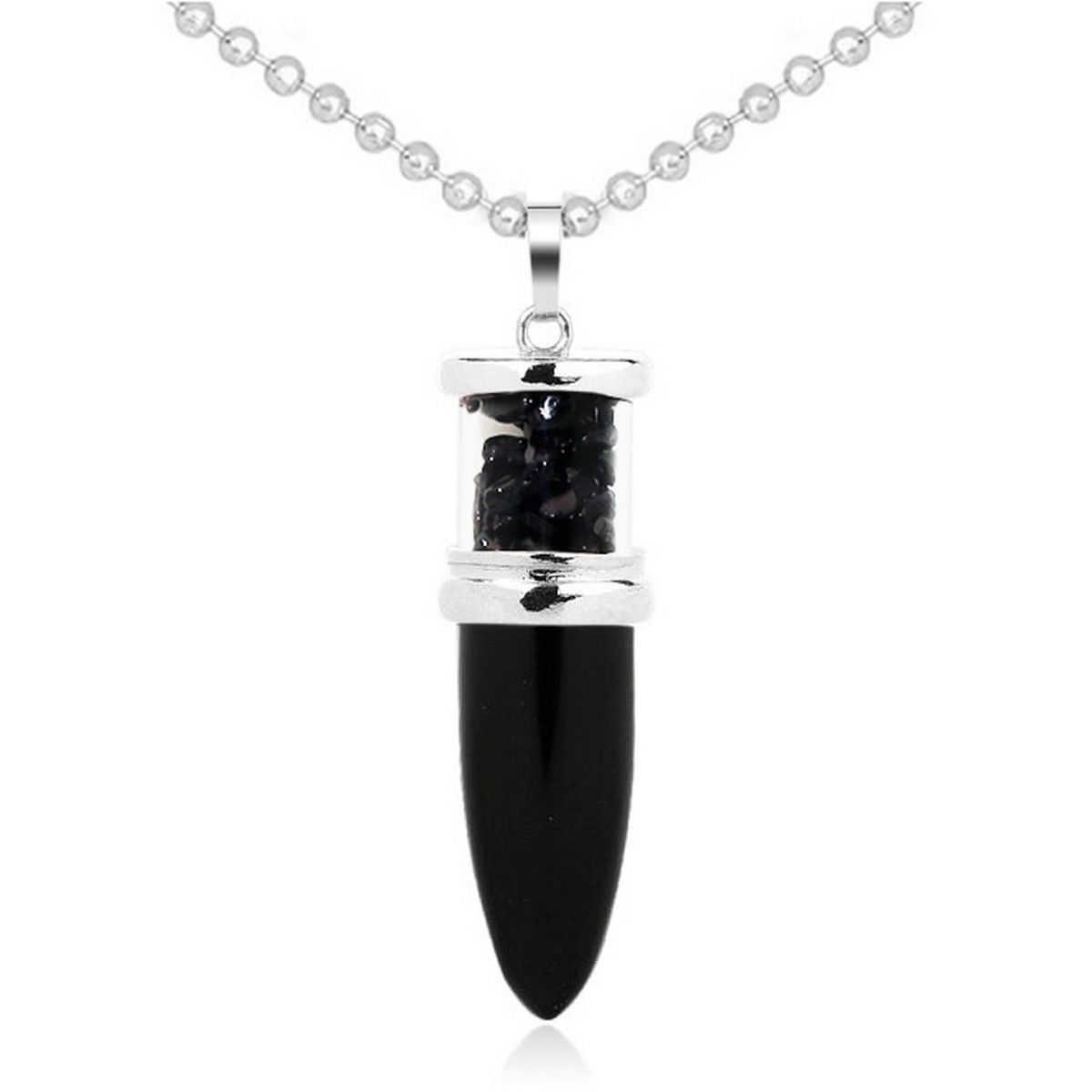 DAYOSHOP - Collar Cuarzo Onix Pendulo Bala Cadena Acero  Estuche
