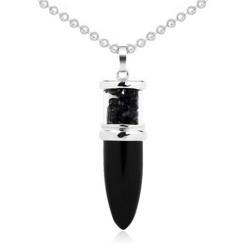 DAYOSHOP - Collar Cuarzo Onix Pendulo Bala Cadena Acero  Estuche