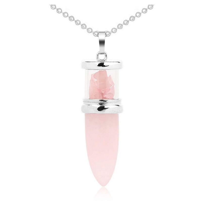 DAYOSHOP - Collar Cuarzo Rosa Pendulo Bala Cadena Acero  Estuche