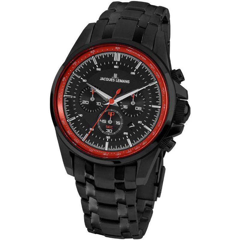 JACQUES LEMANS - Reloj hombre negro JL con 5 Complementos Premium