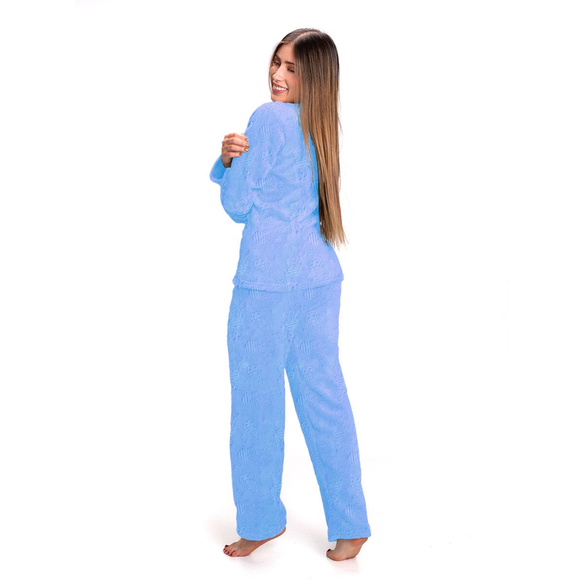 ROMANELLA - Pijama Térmica Jimena  Para Mujer (Sensación Piel de Conejo) AZUL