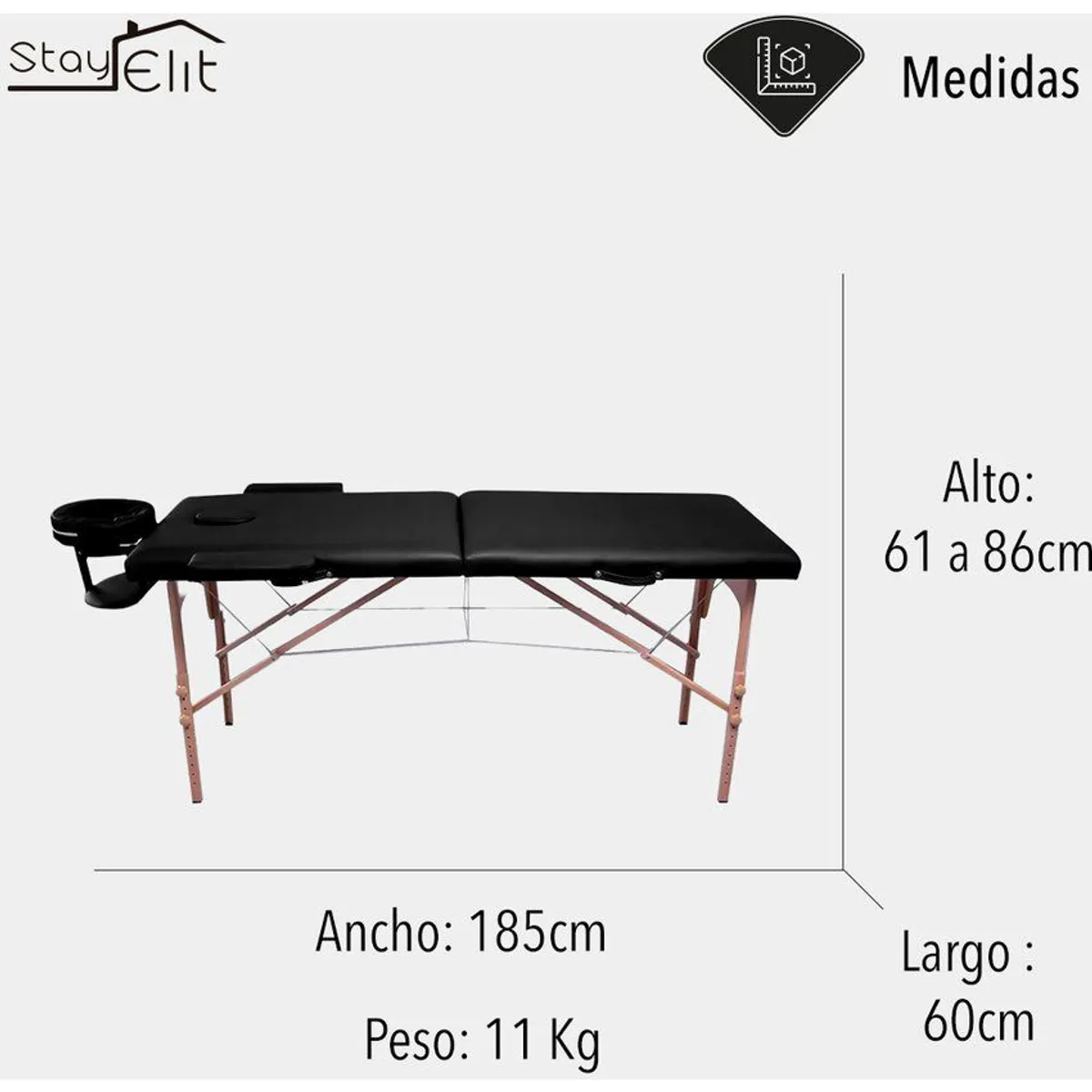 STAY ELIT - Camilla Reclinable Plegable para Masajes Portátil Color Negro