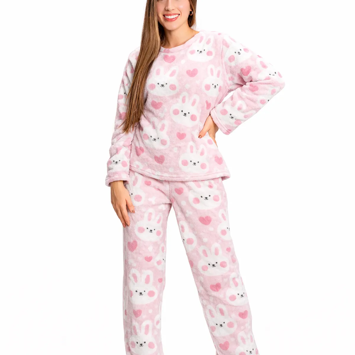 ROMANELLA - Pijama Térmica Jimena  Para Mujer Rosada  (Sensación Piel de Conejo)