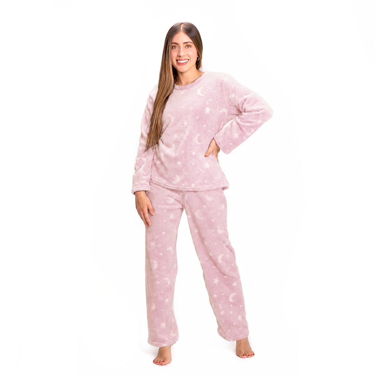 ROMANELLA - Pijama Térmica Jimena  Para Mujer Rosada  (Sensación Piel de Conejo)