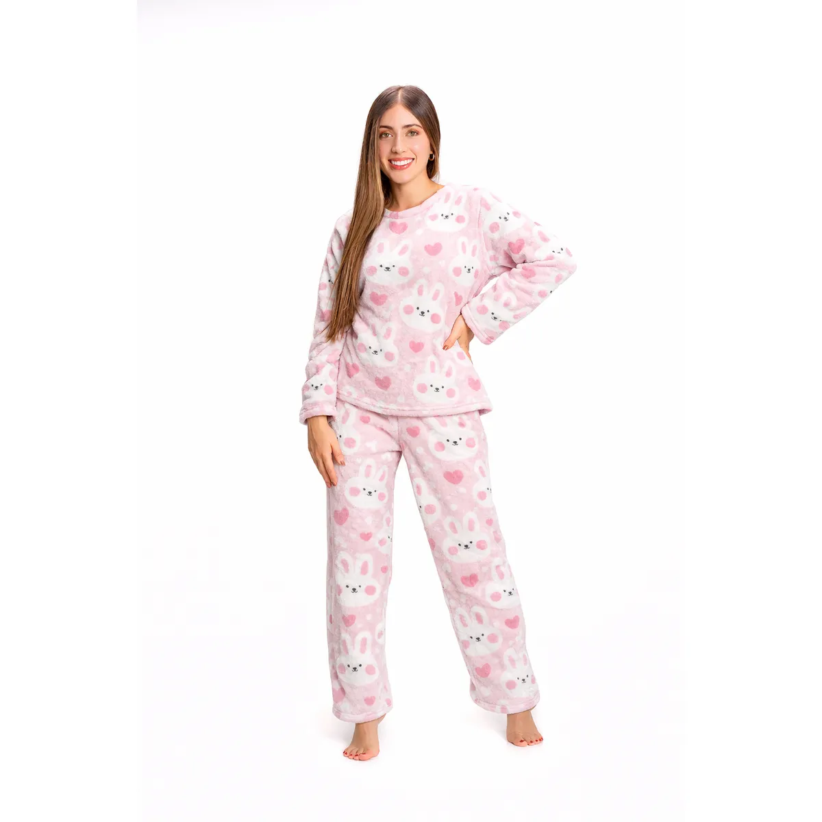 ROMANELLA - Pijama Térmica Jimena  Para Mujer Rosada  (Sensación Piel de Conejo)