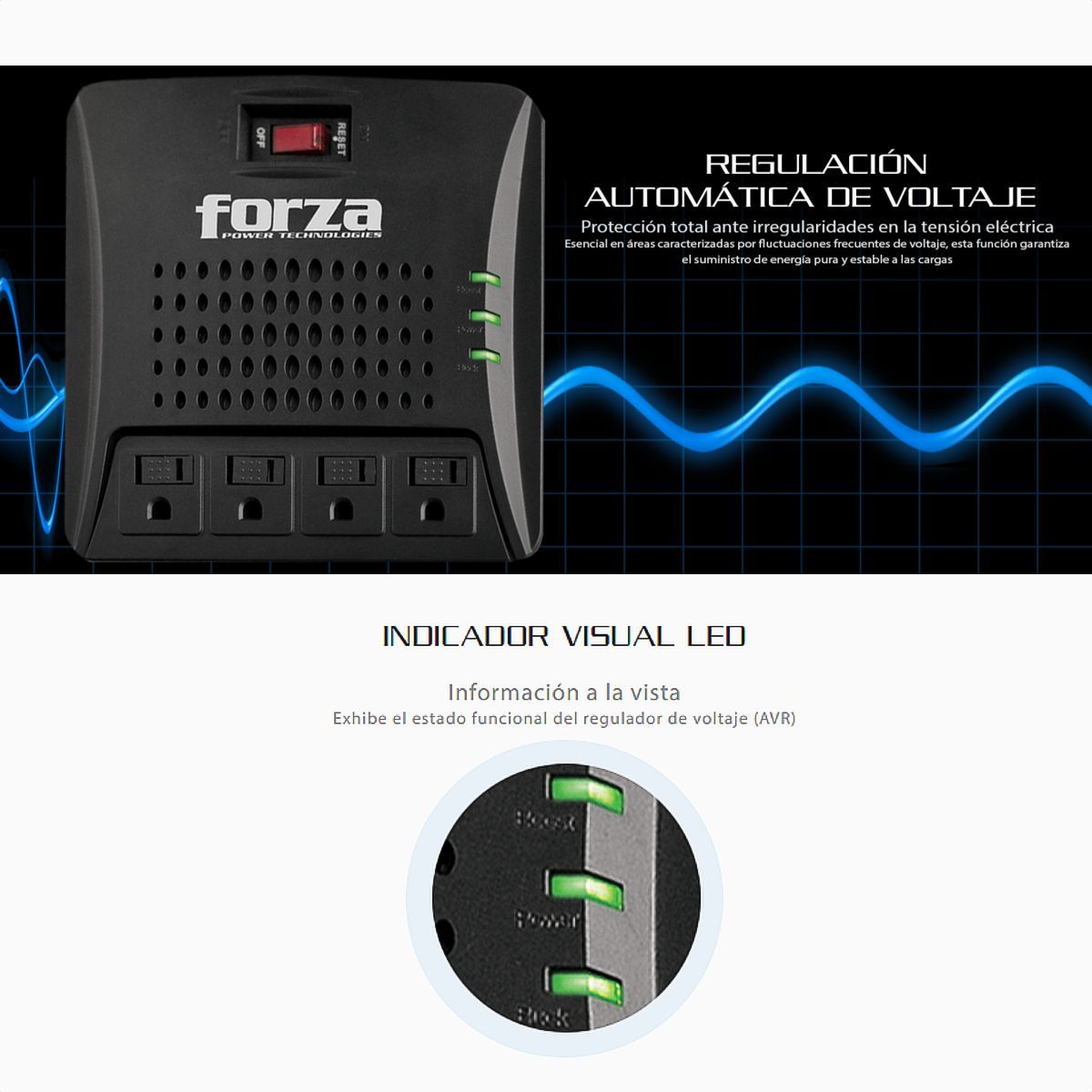 FORZA - Regulador Voltaje Automático Forza 3000va/1500w Con 4 Tomas