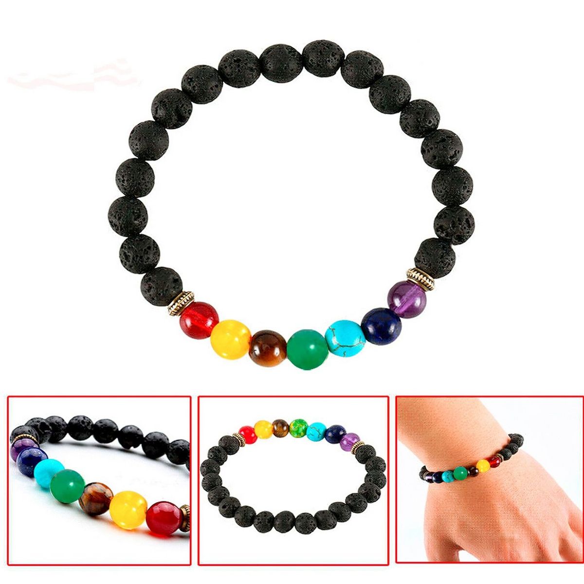 DAYOSHOP - Pulsera Cuarzo 7 Chakras Piedra Volcanica_.