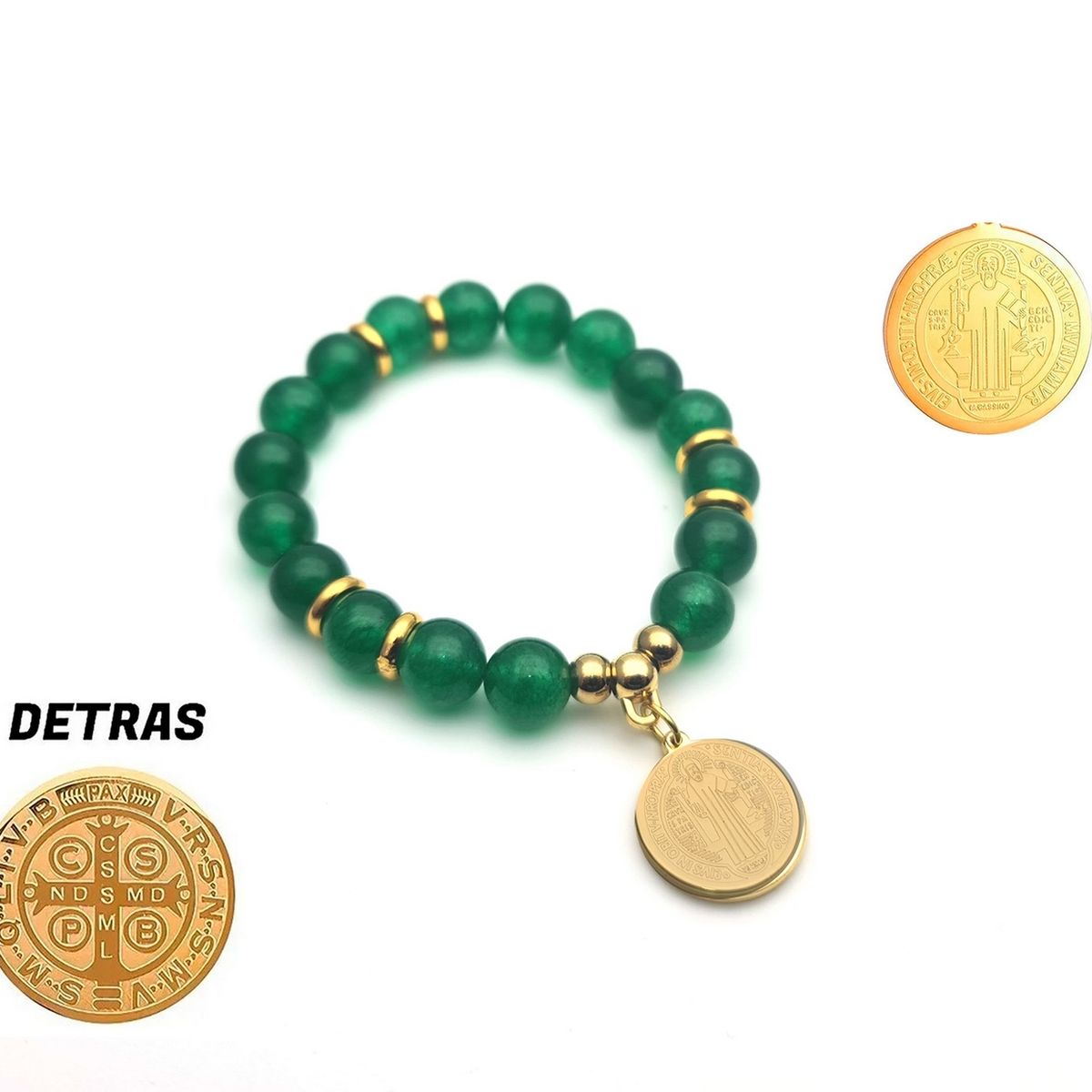 DAYOSHOP - Pulsera San Benito Cuarzo Verde Acero Proteccion Mas Estuche