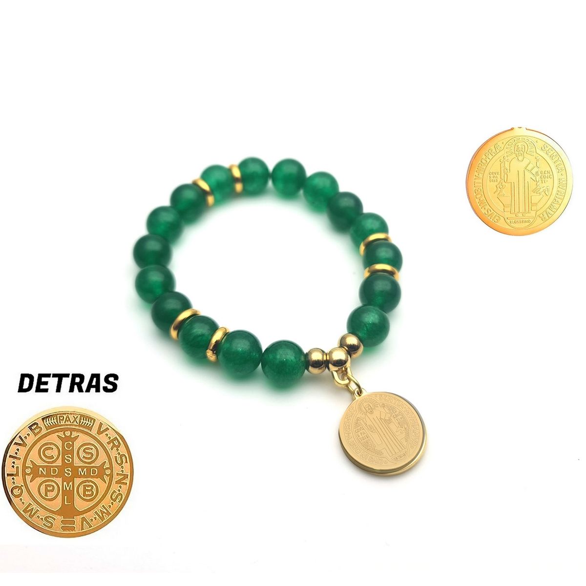DAYOSHOP - Pulsera San Benito Cuarzo Verde Acero Proteccion Mas Estuche