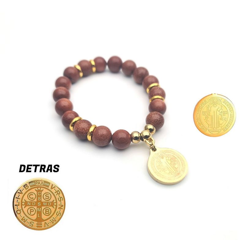 DAYOSHOP - Pulsera San Benito Cuarzo Lluvia De Oro Acero Proteccion Mas Estuche