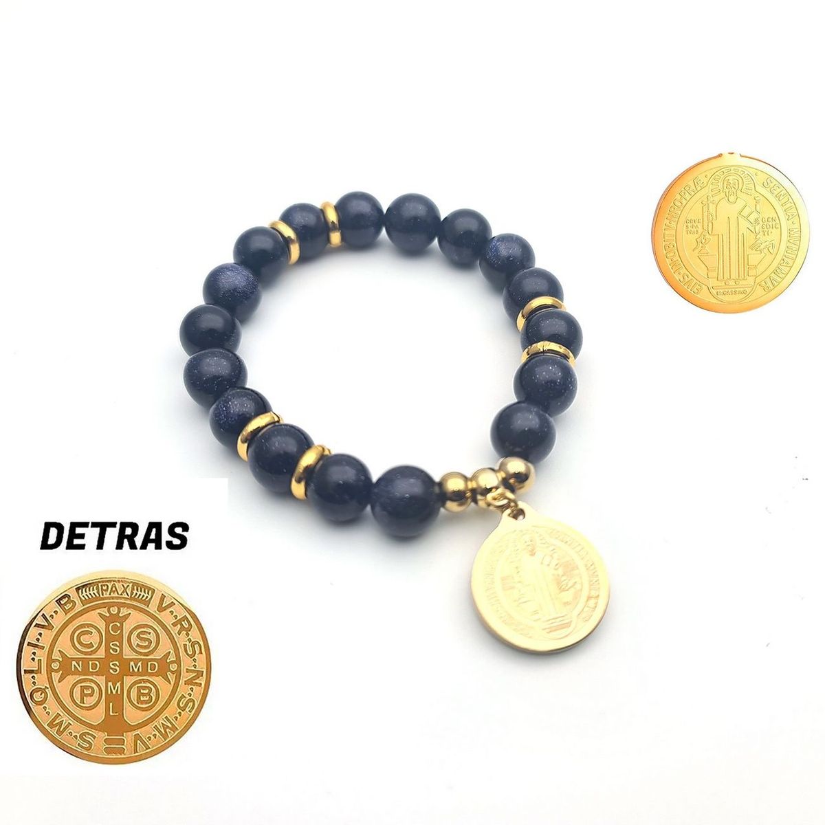 DAYOSHOP - Pulsera San Benito Cuarzo Lluvia De Plata Acero Proteccion Mas Estuche