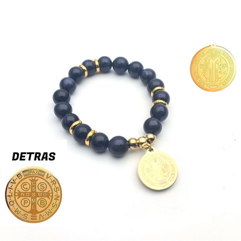 DAYOSHOP - Pulsera San Benito Cuarzo Lluvia De Plata Acero Proteccion Mas Estuche