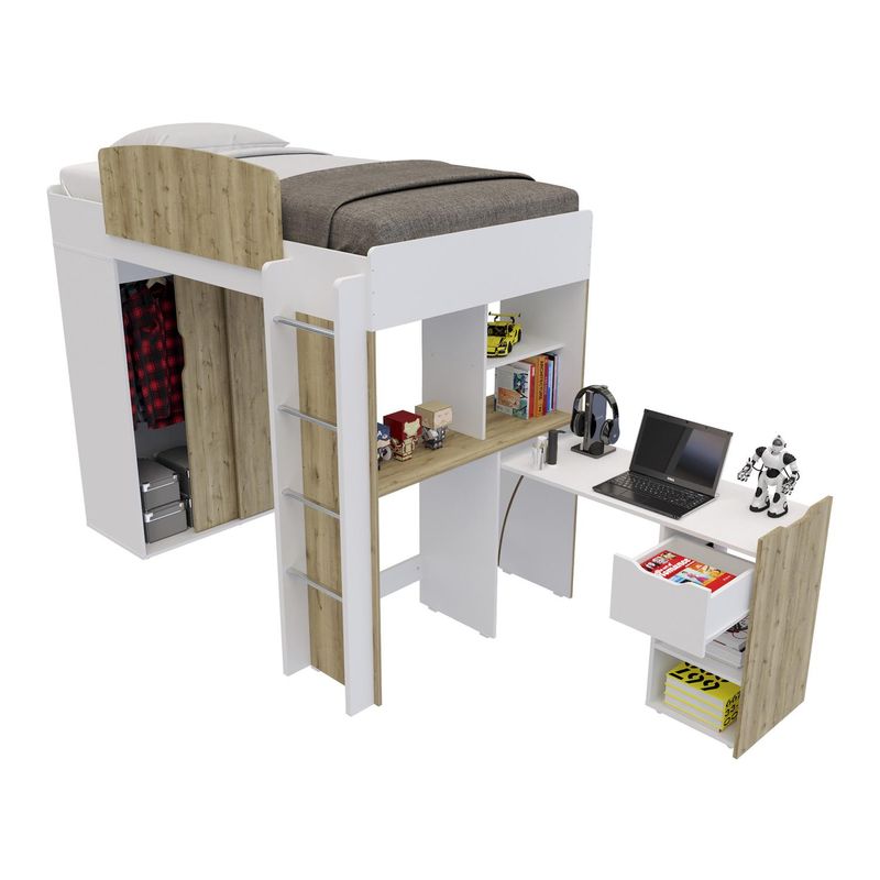 MADERKIT - Camarote Multifuncional con Escritorio y Closet