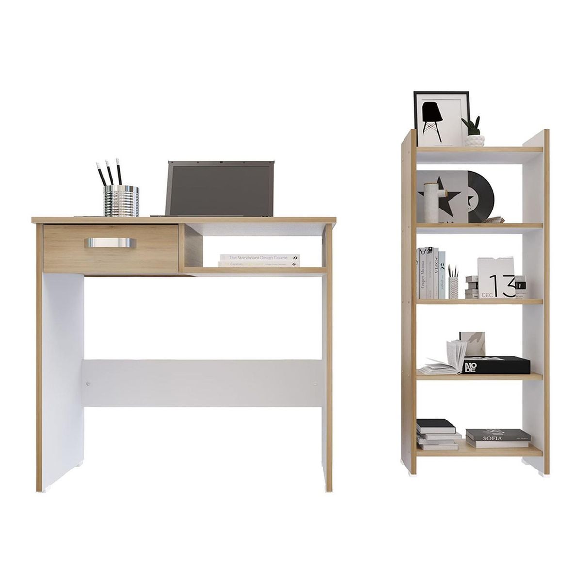 MADERKIT - Mueble Escritorio + Biblioteca Maderkit Color Rovere P00179