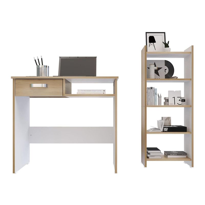 MADERKIT - Mueble Escritorio + Biblioteca Maderkit Color Rovere P00179