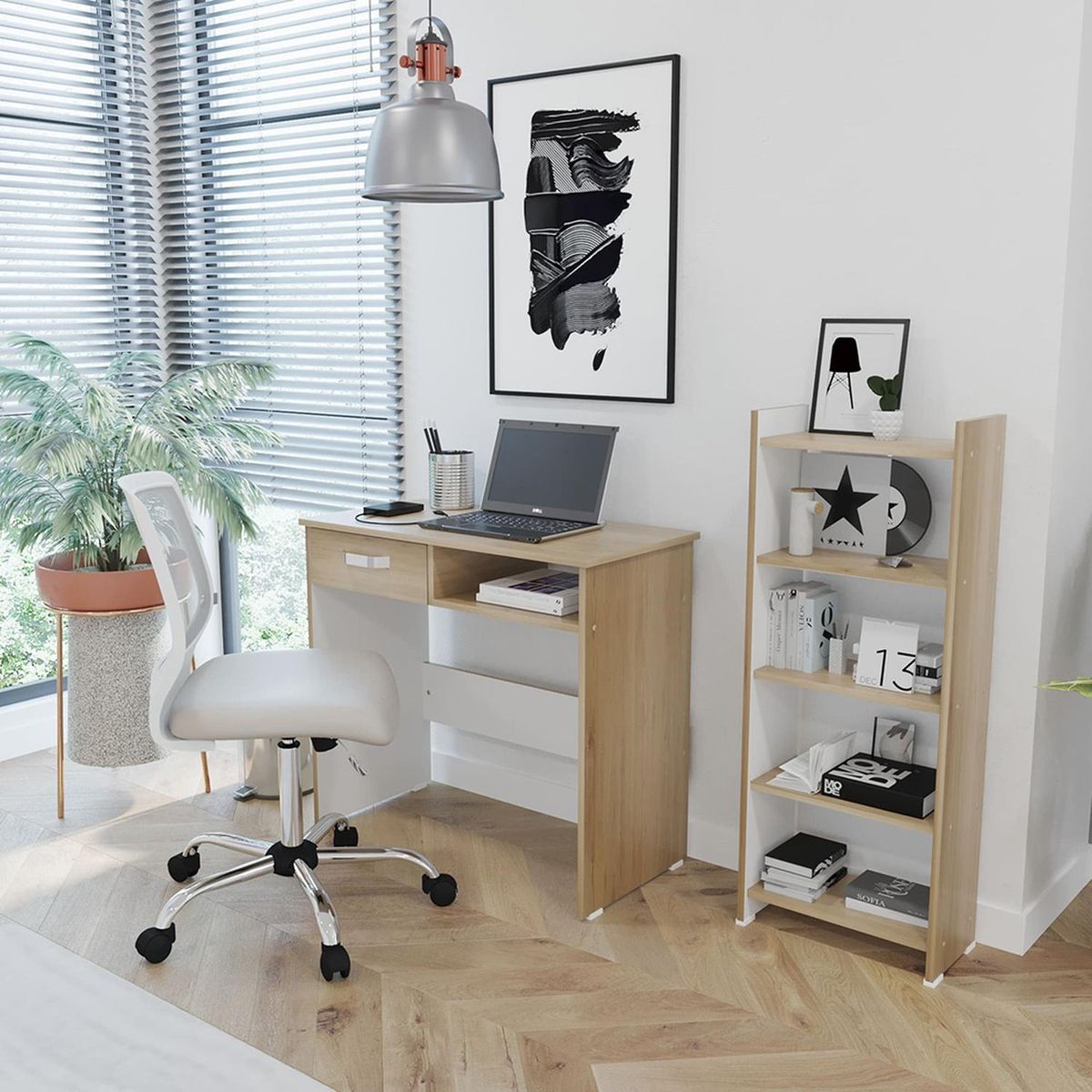 MADERKIT - Mueble Escritorio + Biblioteca Maderkit Color Rovere P00179