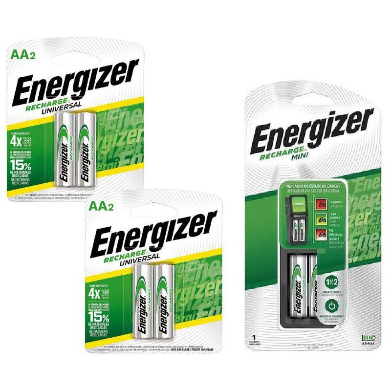 ENERGIZER - Cargador de Pilas MINI Energizer + 4 Pilas AA