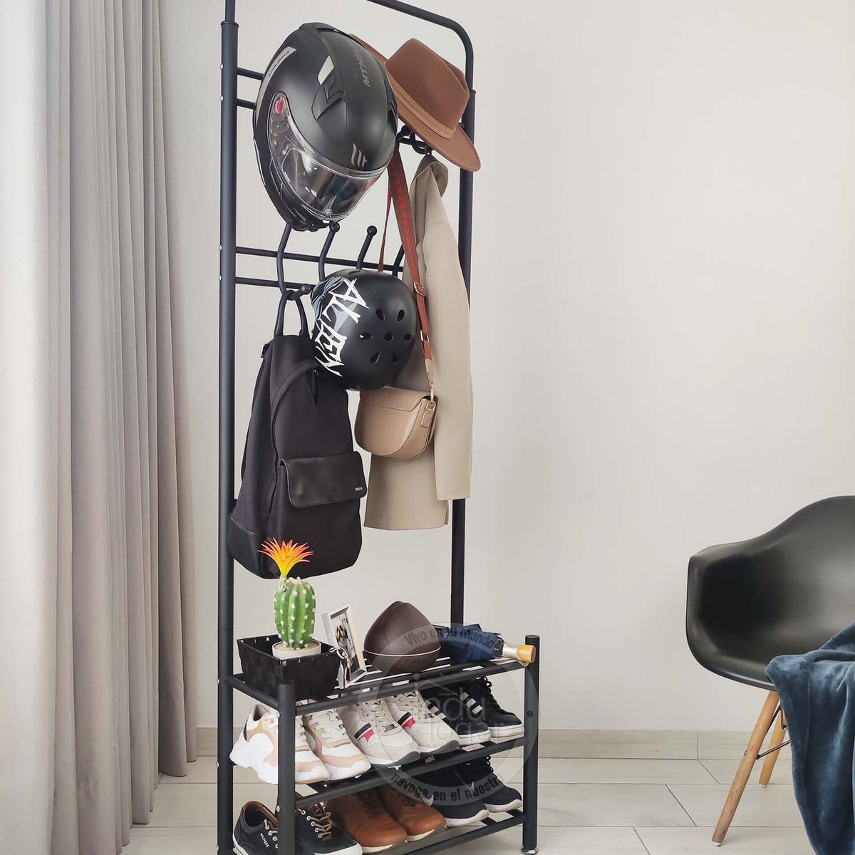 INDUHOGAR - Perchero zapatera recibidor metalico multifuncional 2 en 1 induhogar