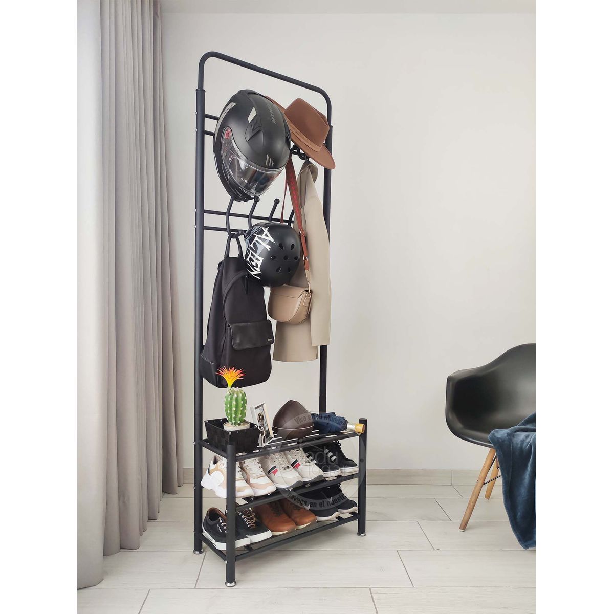 INDUHOGAR - Perchero zapatera recibidor metalico multifuncional 2 en 1 induhogar