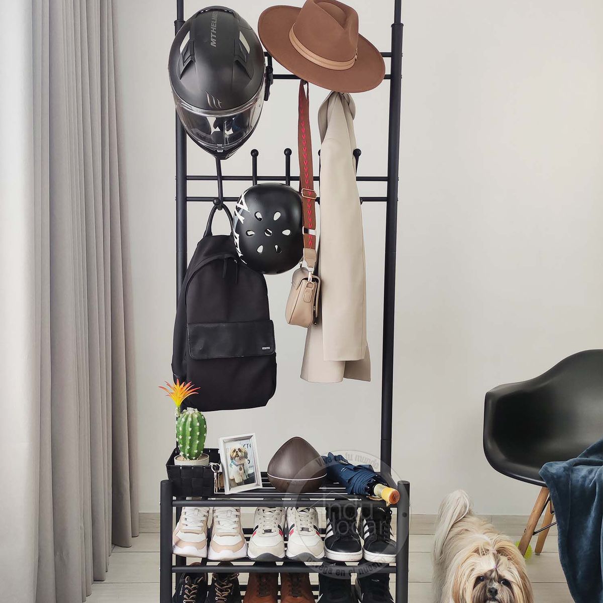 INDUHOGAR - Perchero zapatera recibidor metalico multifuncional 2 en 1 induhogar