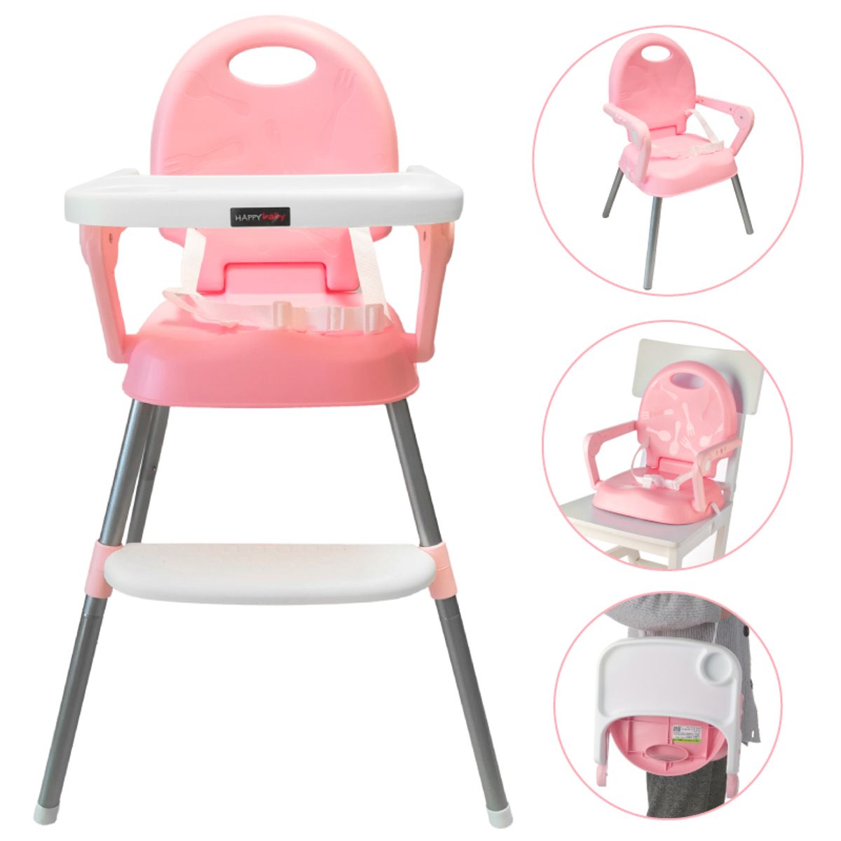 HAPPY BABY - Silla comedor bebe 3en1 Happy Baby CP7000 Rosa