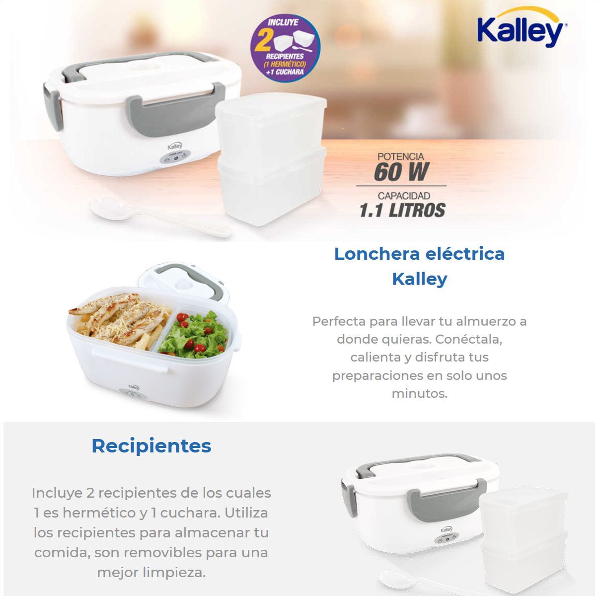KALLEY - Lonchera PortaComida Eléctrica 11L Kalley BGris