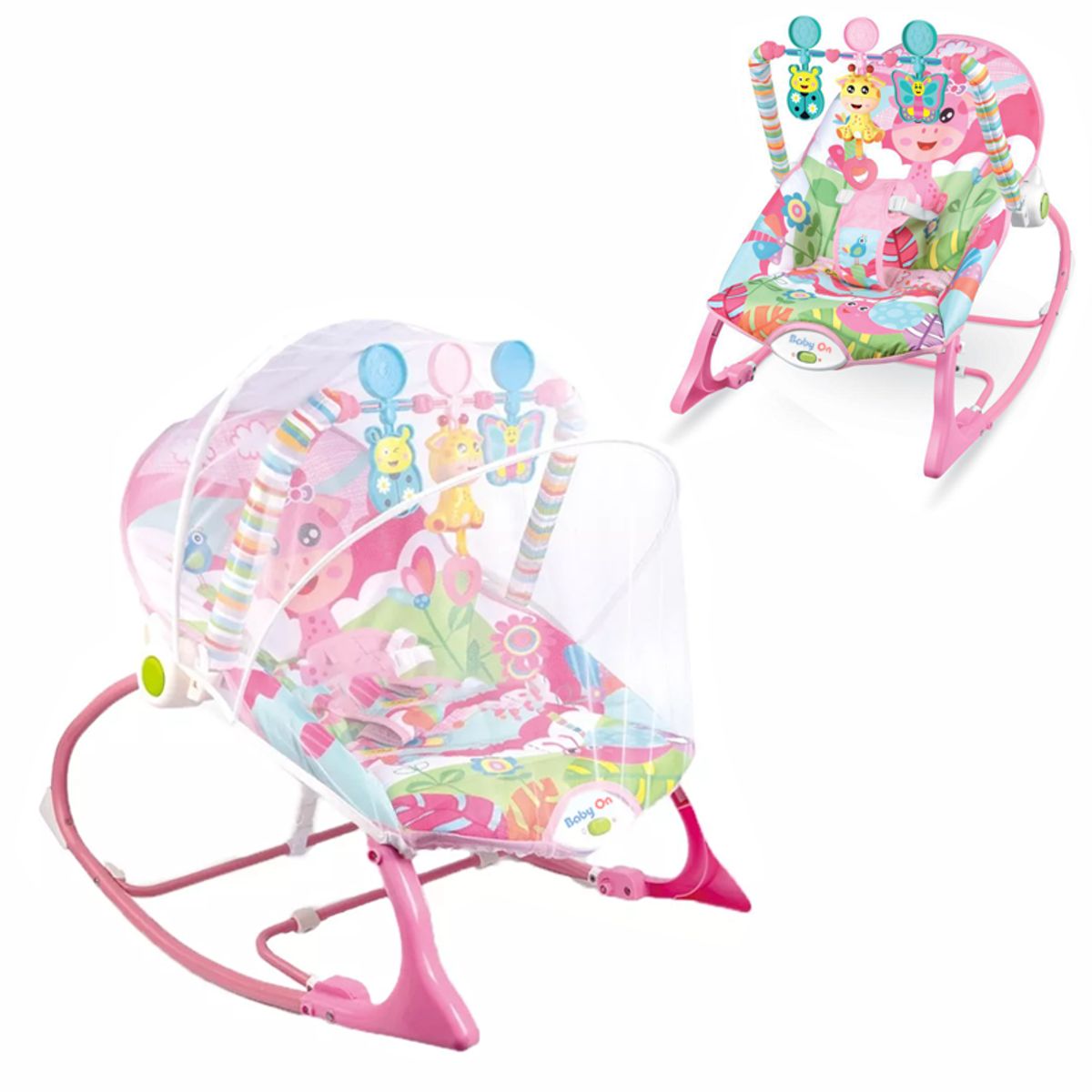 BABY ON - Silla mecedora vibradora y musical para bebe 3 en 1 jirafita