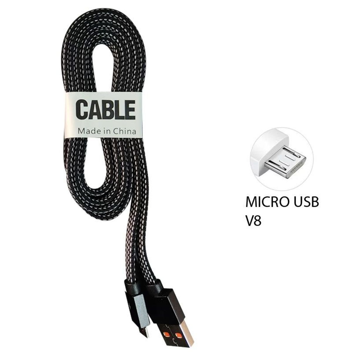 PLATINA - CABLE MICRO USB V8 NEGRO TIPO TELA PLANO