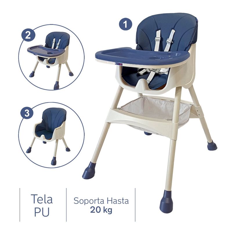 HAPPY BABY - Silla comedor bebe 3en1 Happy Baby York Azul