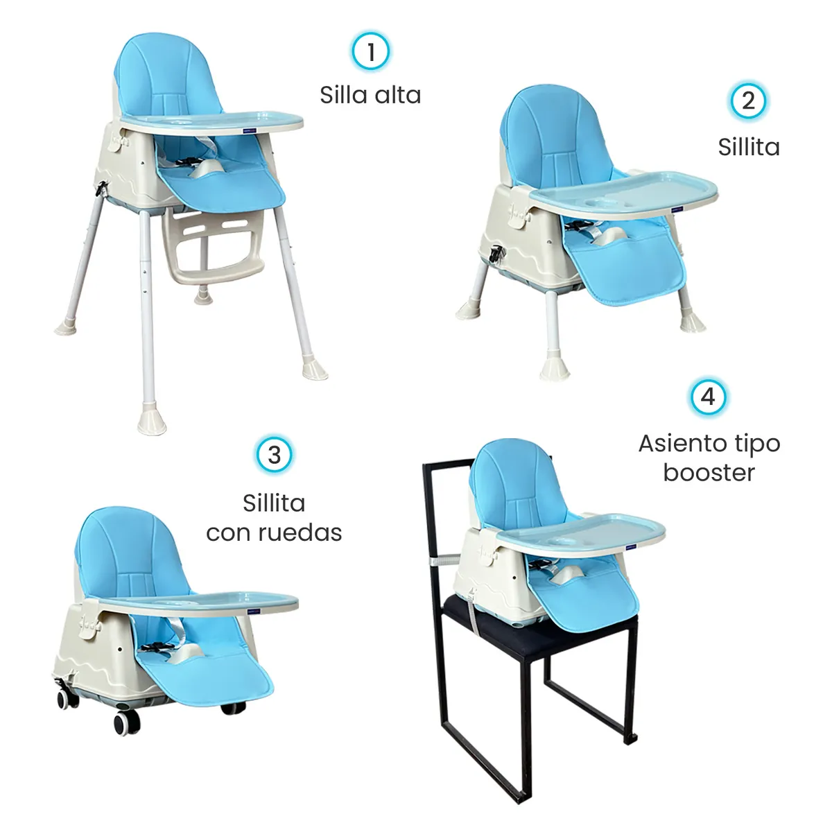 HAPPY BABY - Silla comedor bebe 4en1 Happy Baby Zoe Azul