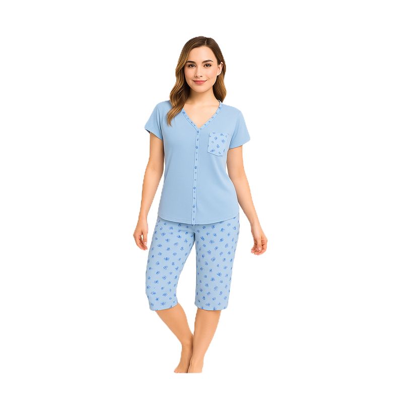 ROMANELLA - Set Pijama Capri para mujer Wendy Abierta Con Botones Romanella