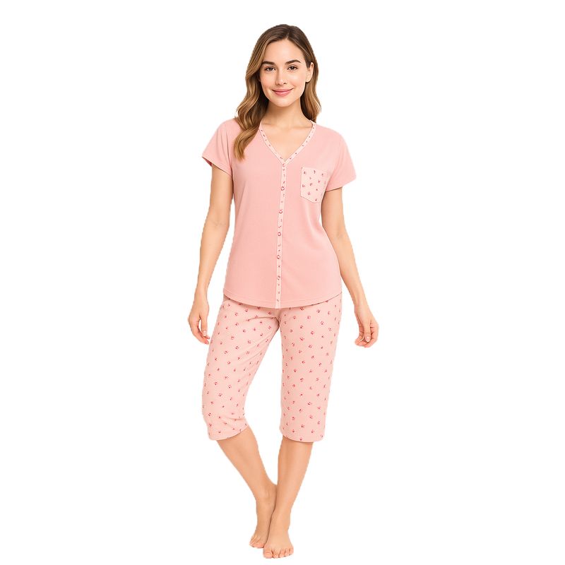 ROMANELLA - Set Pijama Capri para mujer Wendy Abierta Con Botones Romanella