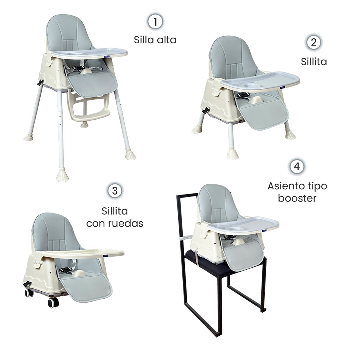 HAPPY BABY - Silla comedor bebe 4en1 Happy Baby Zoe Gris