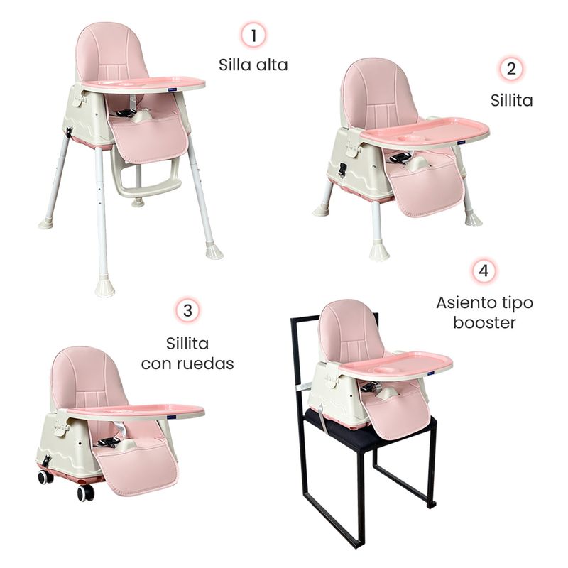 HAPPY BABY - Silla comedor bebe 4en1 Happy Baby Zoe Rosa