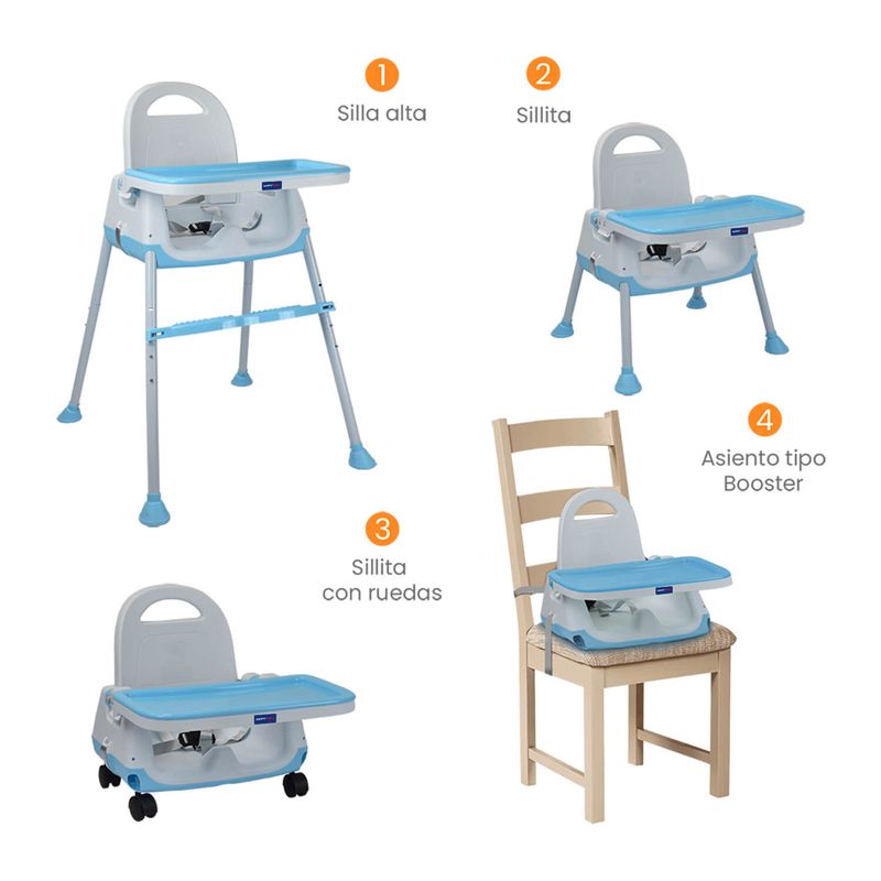 HAPPY BABY - Silla Comedor Bebé 4en1 Navi Happy Baby Azul