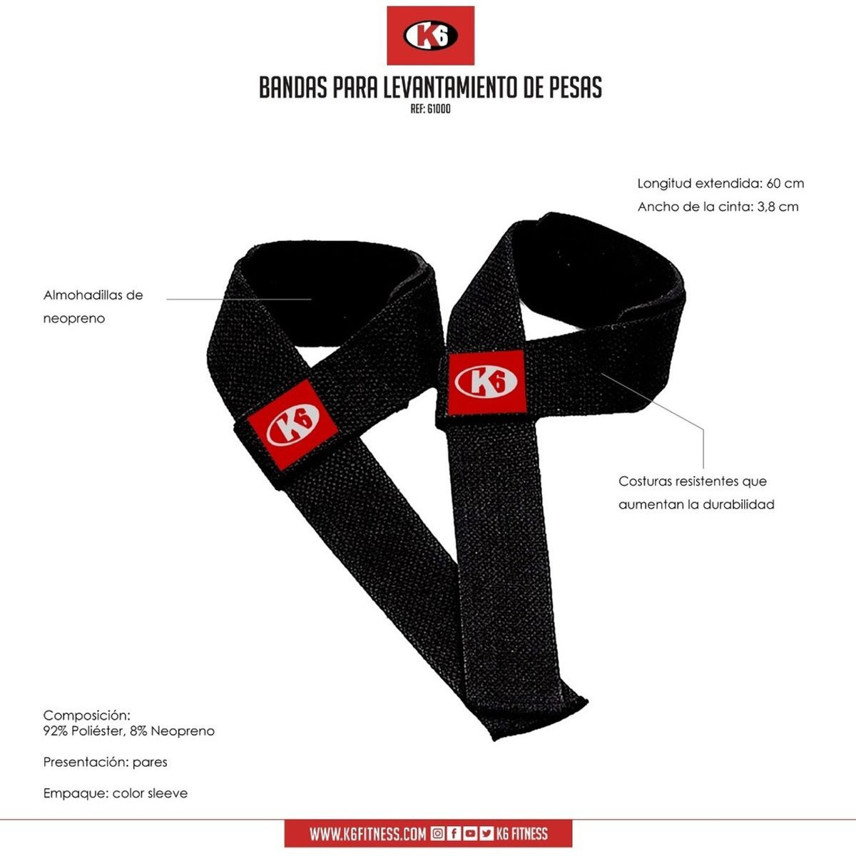 K6 - Pull Straps Bandas Para Levantamiento De Pesas Fitness Gym