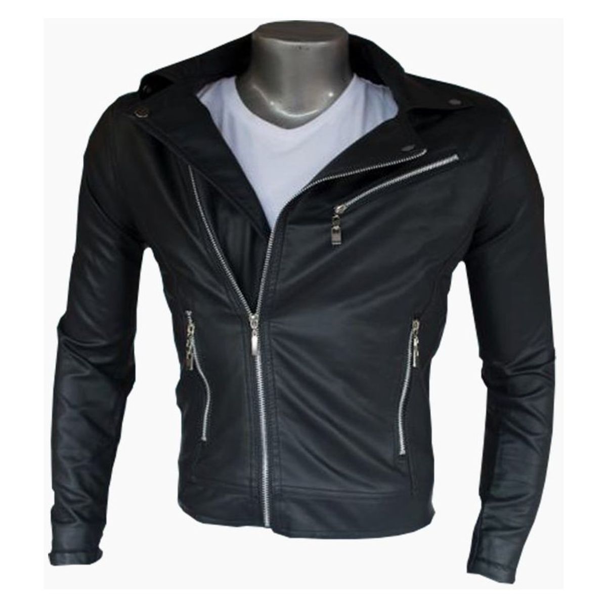 SYK - Chaqueta estilo chamarra para hombre hecha en cuerotex