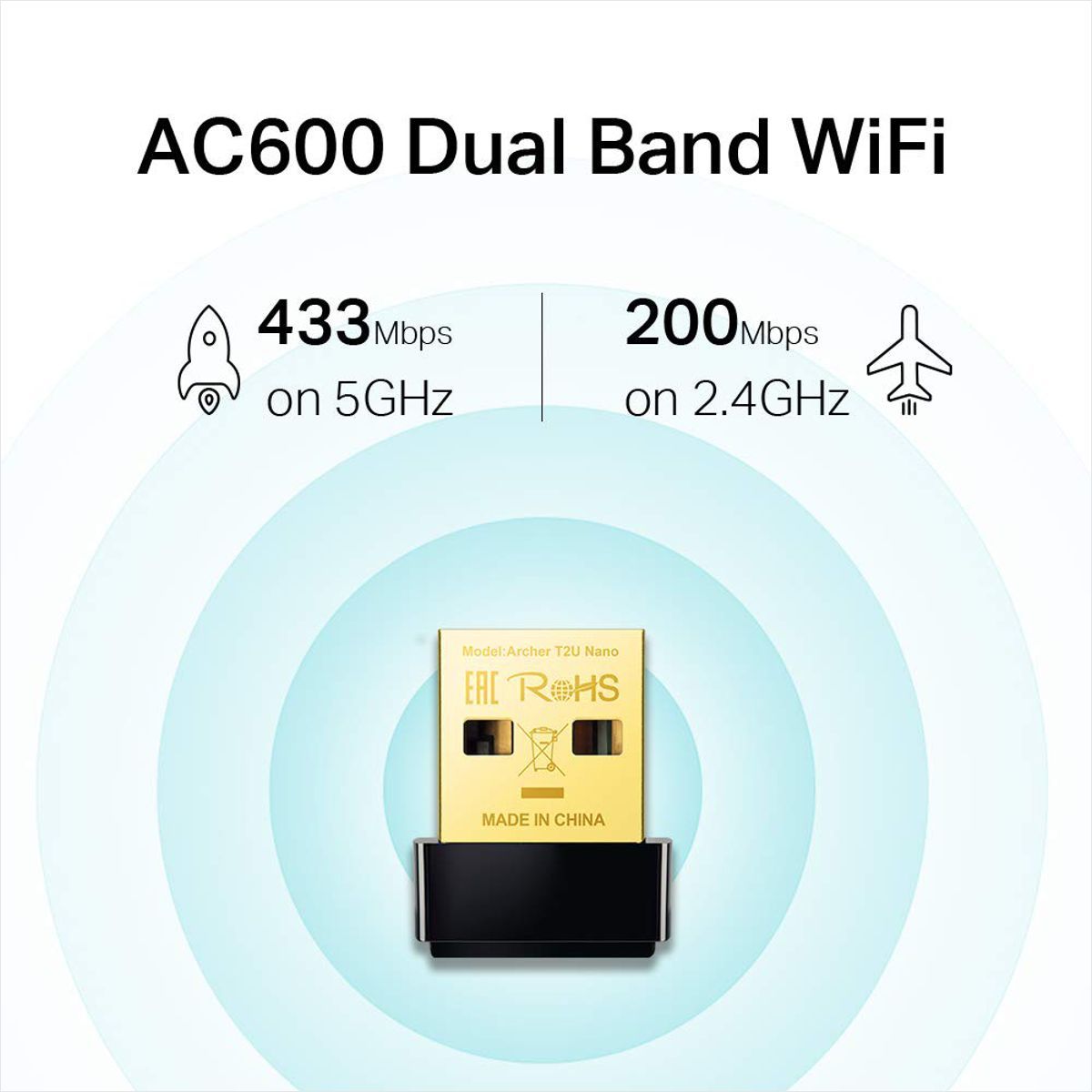 TP LINK - Adaptador USB WiFi de Banda Dual AC600 TP-Link Archer T2U Nano