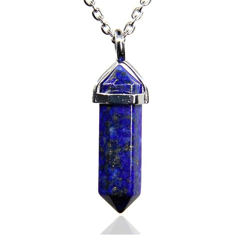 DAYOSHOP - Collar Cuarzo Lapislazuli Cadena Acero Mas Estuche