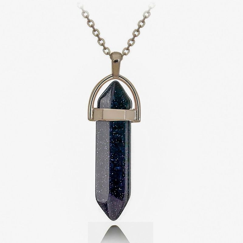 DAYOSHOP - Collar Cuarzo Lluvia De Plata Cadena Acero Mas Estuche