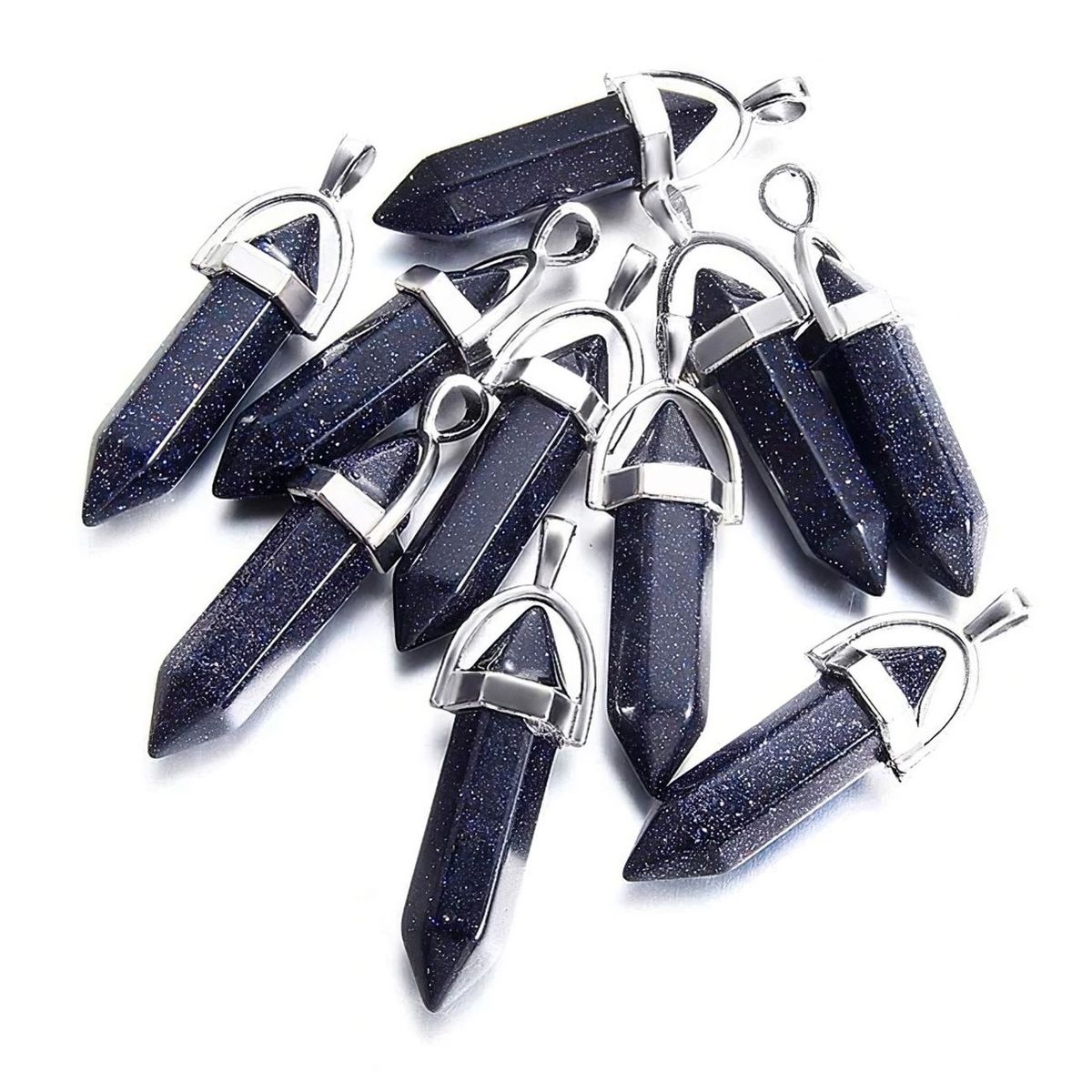 DAYOSHOP - Collar Cuarzo Lluvia De Plata Cadena Acero Mas Estuche