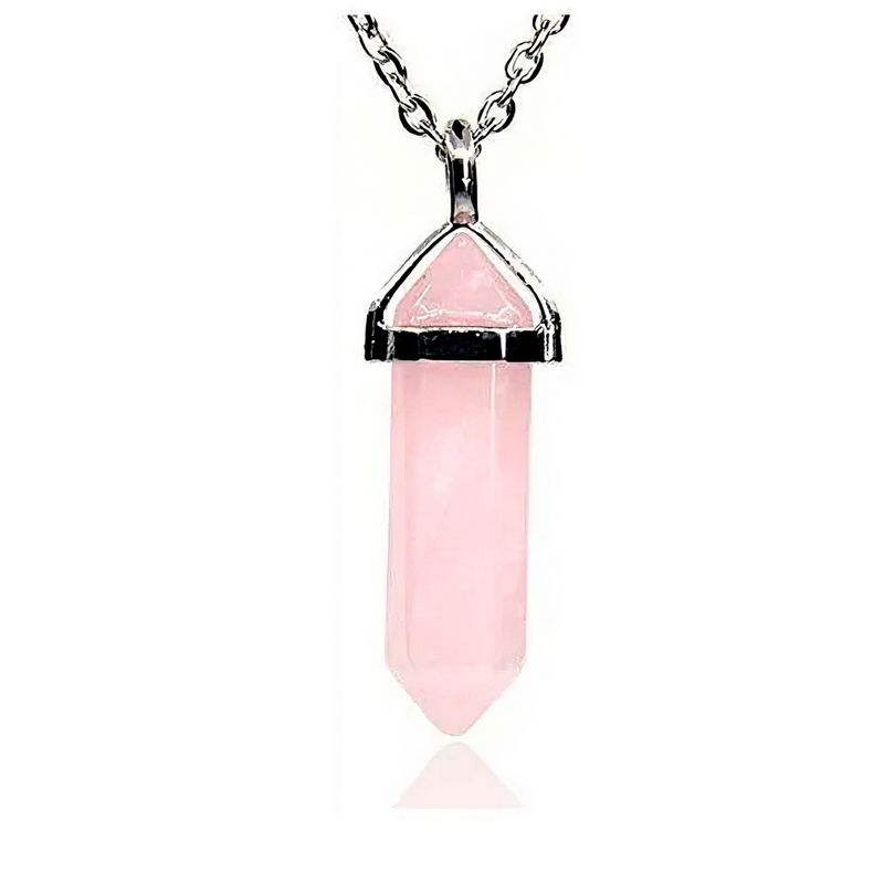 DAYOSHOP - Collar Cuarzo Rosa Cadena Acero Mas Estuche