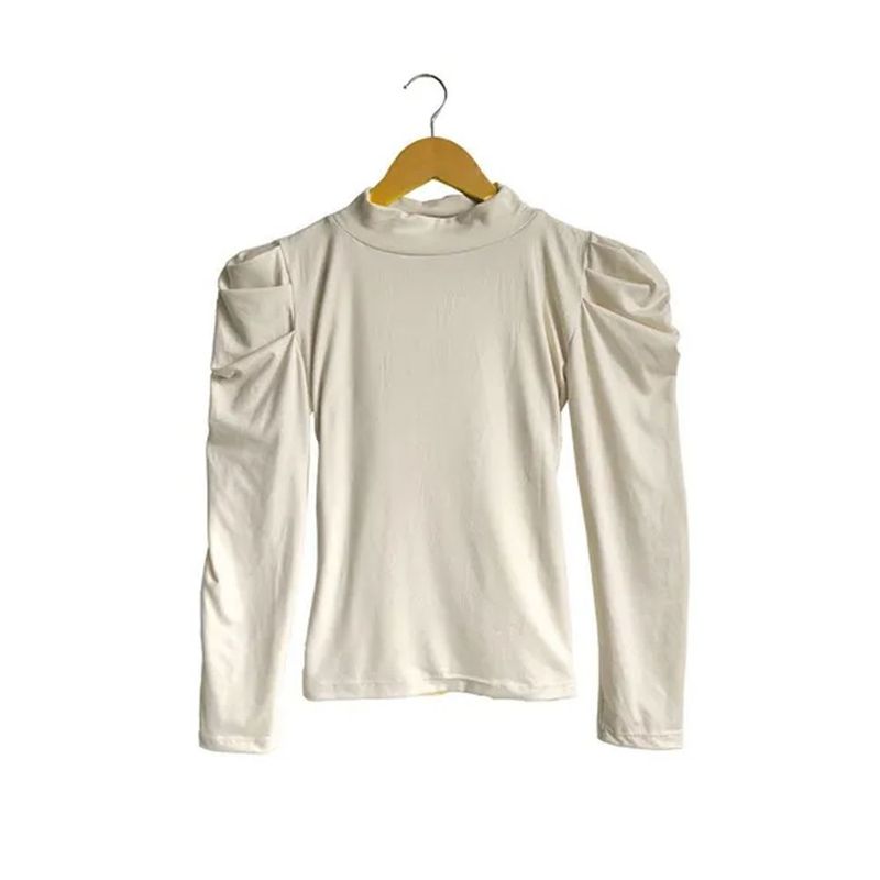SYK - Blusa manga larga para mujer hombros altos Blanco.