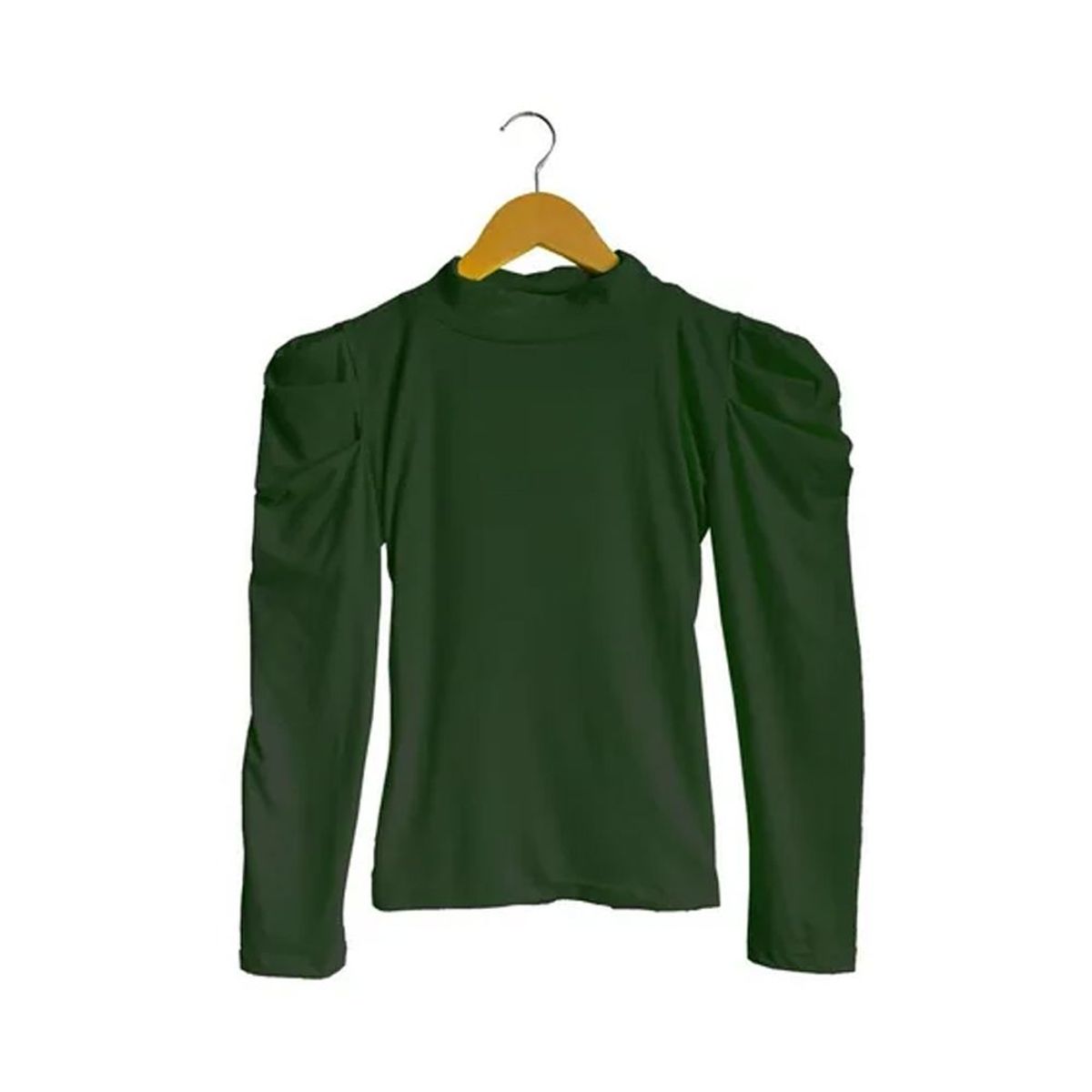 SYK - Blusa manga larga para mujer unicolor hombros altos Verde