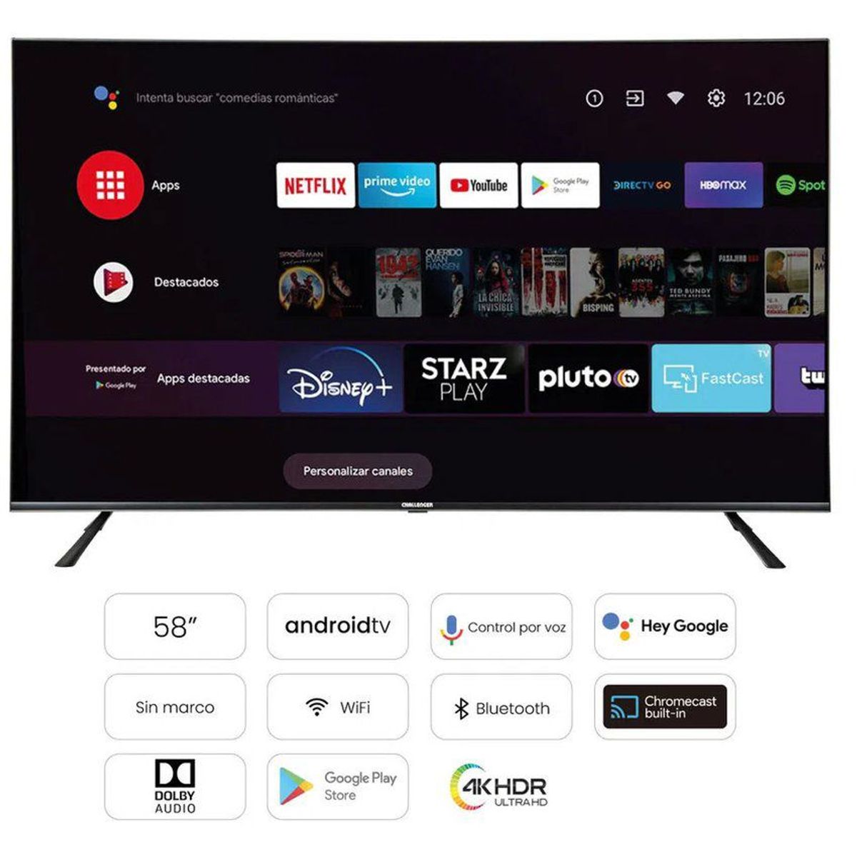 CHALLENGER - Televisor 58 pulgadas smart android challenger